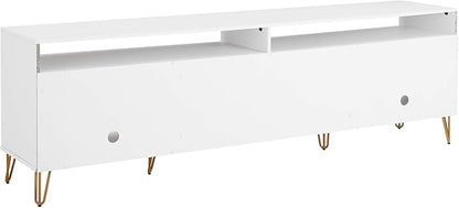 Manhattan Comfort Dumbo Mid Century Modern TV Stand for Televisions up to 80 Inches, Home Entertainment Center with Storage, 6 Shelves, 2 Drawers, No Tool Assembly, 85" Wide, White