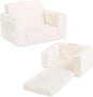 Welnow Toddler Chair, 2-in-1 Soft Sherpa Kids Sofa, Convertible Toddler Couch Lounger, Flip Out Kids Couch Chair with Side Pockets & Removable Cover for Girls and Boys, Beige