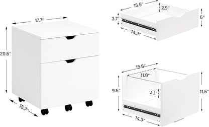 HollyHOME 2-Drawer Wood File Cabinet, Under Desk Cabinet for Home Office, Rolling Storage Shelf for Home, Printer Stand, for A4, Letter-Size, 11.8in Hanging File Folders, White