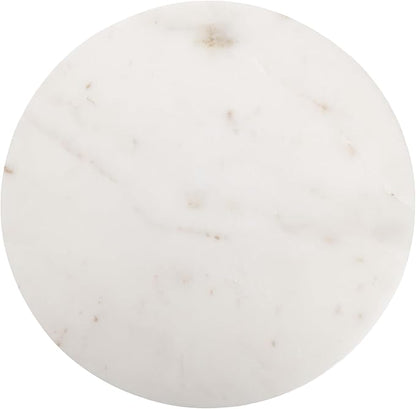 Kate and Laurel Nisha Traditional Marble Round Drink Table, 10 x 10 x 22, White Marble, Antique Brass, and Black, Vintage Mango Wood Circle Mini Table for Use as Plant Stand or Living Room Decor