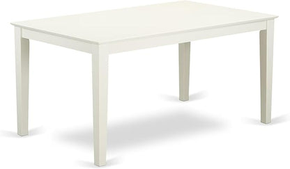 East West Furniture CAAB7-LWH-02 7 Piece Dining Room Furniture Set Consist of a Rectangle Dining Table and 6 Light Beige Linen Fabric Upholstered Parson Chairs, 36x60 Inch, Linen White