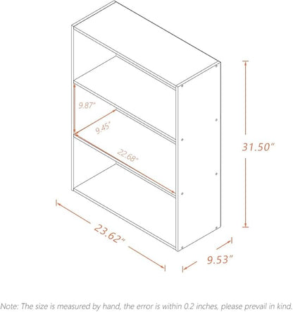Basic Open Shelf Bookcase - 3-Tier Wooden Cube Storage Shelves Split Bookshelf, White