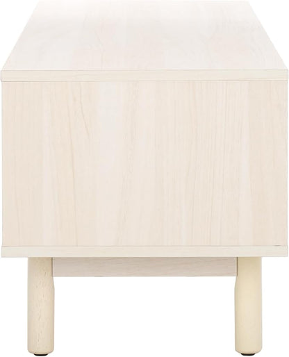 SAFAVIEH Aino TV Stand for up to 60" Flatscreen – Bleached White & Natural Rattan, 2 Sliding Doors with Interior Storage, 1 Open Shelf, Entertainment Media Console (MED9619C)