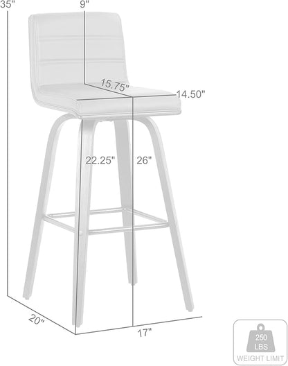 Armen Living Vienna 26" Counter Height Swivel Brown Faux Leather and Walnut Wood Bar Stool