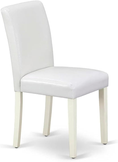 East West Furniture V027AB264-7 7 Piece Dining Room Furniture Set Consist of a Rectangle Dining Table with V-Legs and 6 White Faux Leather Upholstered Chairs, 40x72 Inch, Multi-Color