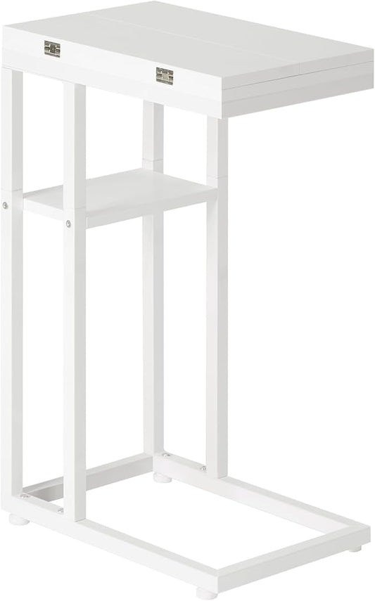 HOOBRO Foldable End Table, C Shaped Side Table with Storage Shelf, Small Snack Table Suitable for Living Room Bedroom Small Spaces, Easy Assembly, White WW29SF01