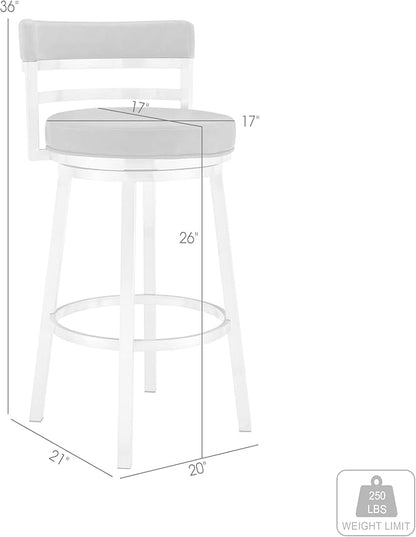 Armen Living Titana 26" Counter Height Swivel Blue Faux Leather and Brushed Stainless Steel Bar Stool
