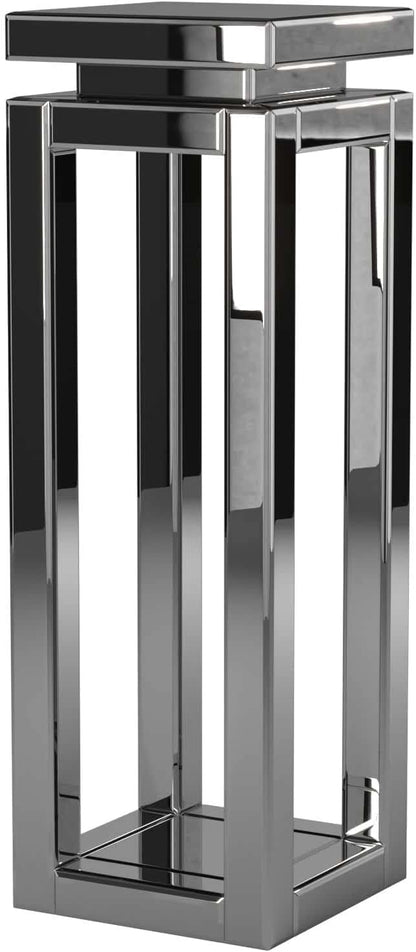 Howard Elliott Large Silver Mirrored Pedestal Accent Table for Home Decoration, Mirrored Finish Design End Table for Bedroom, Entryway or for Any Room, 12 x 12 x 36 inches