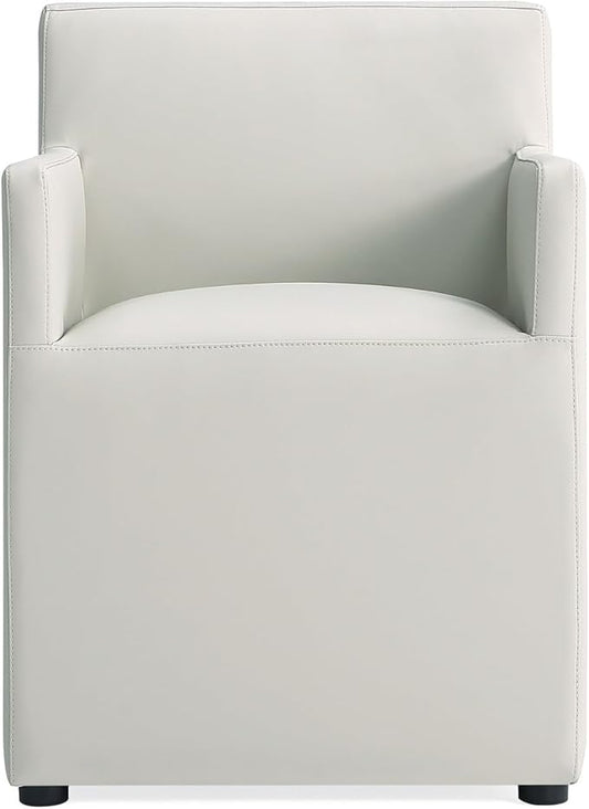 Manhattan Comfort Anna Square Modern Dining Chair with Arms, Head-to-Toe Faux Leather Upholstered Accent Armchair with Plastic Foot Padding, Set of 1, Stone Grey