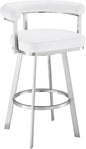 Armen Living Magnolia Swivel Bar Stool in Brushed Stainless Steel with White Faux Leather