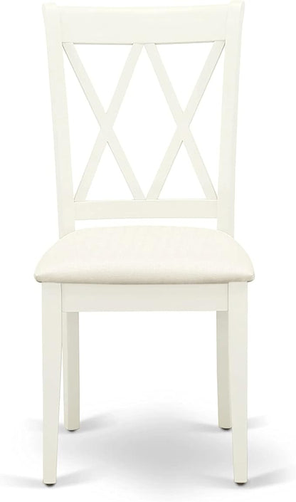 East West Furniture DOCL6-LWH-C 6 Piece Modern Dining Table Set Contains a Rectangle Wooden Table with Butterfly Leaf and 4 Linen Fabric Dining Chairs with a Bench, 42x78 Inch, Linen White