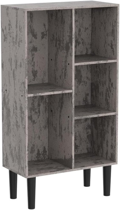 5 Cube Small Bookshelf,3 Tier Mid-Century Modern Bookcase with Legs,Wood Bookshelves Storage Organizer Shelf,Free Standing Narrow Book Shelves,Rustic Grey Corner Bookcases for Bedroom,Living Room