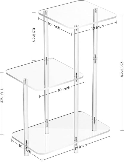 Eglaf Acrylic 3 Tiers Side Table - Square Step End Table - Clear Nightstand Small Bedside Table Accent Entryway Table, for Living Room, Bedroom, Hallway, 17'' L x 10'' W x 23.5'' H