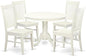 East West Furniture HLWE5-LWH-W 5 Piece Dining Set Includes a Round Dining Table with Pedestal and 4 Kitchen Chairs, 42x42 Inch, Linen White