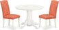 East West Furniture SHEN3-LWH-78 3 Piece Dining Table Set Contains a Round Kitchen Table with Pedestal and 2 Pink Flamingo Faux Leather Upholstered Chairs, 42x42 Inch, Linen White