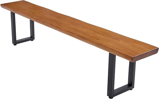 Durable Solid Wood Top Bench with Sturdy Metal Legs – Versatile Dining & Office Seating - Multi-Size Options Ideal for Living Room, Dining Room, and Home Office(Dark yellowbench, 62.99in)