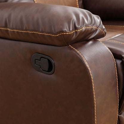 Manual Breathing Leather Reclining Sofa, Leather Recliner Couch, Comfortable Wide Lazy Leather Sofa for Living Room (Brown, Two Seater Loveseat)