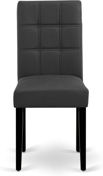 East West Furniture DLAS3-BLK-12 3 Piece Dining Table Set contain A Wood Table and 2 Dark Gray Polyester Fabric Dinner Chairs with Stylish Back- Black Finish