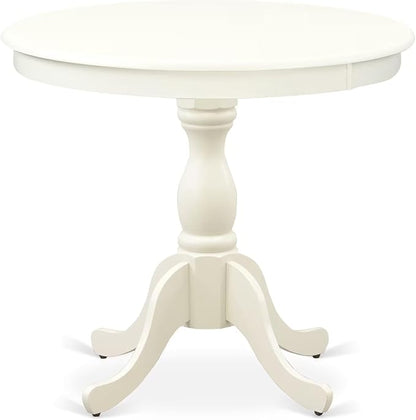 East West Furniture AMDA3-LWH-C 3 Piece Dining Table Set for Small Spaces Contains a Round Kitchen Table with Pedestal and 2 Linen Fabric Upholstered Chairs, 36x36 Inch, Linen White