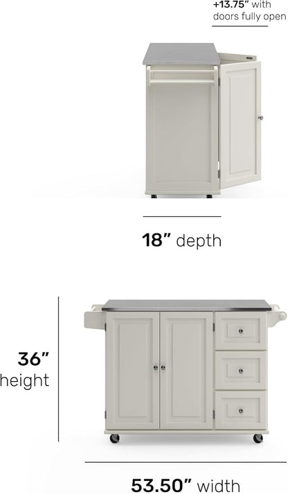 Homestyles Dolly Madison Rolling Mobile Kitchen Island with Storage and Towel Rack, 54 Inch Width, Off White