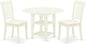East West Furniture SUDA3-LWH-C 3 Piece Dining Table Set Contains a Round Dining Room Table with Dropleaf & Shelves and 2 Linen Fabric Upholstered Chairs, 42x42 Inch, Linen White