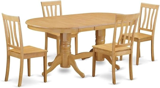 East West Furniture VAAN5-OAK-W 5 Piece Dining Set Includes an Oval Dining Table with Butterfly Leaf and 4 Kitchen Chairs, 40x76 Inch, Oak