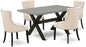 East West Furniture X696FR102-5 5 Piece Dining Set Includes a Rectangle Dining Room Table with X-Legs and 4 Light Beige Linen Fabric Upholstered Chairs, 36x60 Inch, Multi-Color
