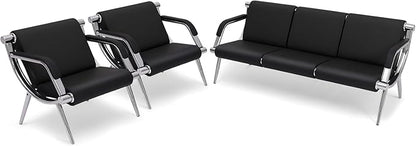 wonline 5 Seat Waiting Room Chair with Armrest PU Leather Office Furniture, Office Guest Seating Lobby Conference Reception Chairs for Airport Clinic Hospital Bank Salon Barber(Black)