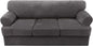 H.VERSAILTEX 4 Piece T Cushion Sofa Slipcovers Thick Velvet Stretch Couch Cover Furniture Protector for 3 Couch Covers with 3 Individual T Cushion Covers Washable, Grey