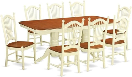 East West Furniture NADO9-WHI-W 9 Piece Dining Table Set Includes a Rectangle Wooden Table with Butterfly Leaf and 8 Dining Room Chairs, 40x78 Inch, Buttermilk & Cherry
