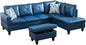 Deep Blue L-Shaped 3-Piece Faux Leather Sofa with Storage Ottoman Set, Sectional Couch Sofa Set for Living Room, Office, Small Space