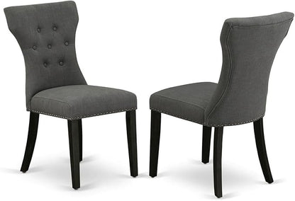 East West Furniture GAP6T50 Gallatin Parson Chairs - Button Tufted Nailhead Trim Dark Gotham Linen Fabric Upholstered Dining Chairs, Set of 2, Wirebrushed Black