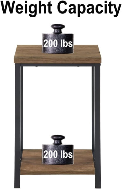 FOLUBAN Side Table with Storage Shelf, Rustic End Table for Living Room, Wood and Metal Nightstand for Bedroom, Oak
