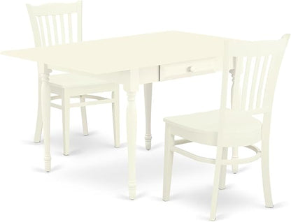 East West Furniture MZGR3-LWH-W 3 Piece Kitchen Table & Chairs Set Contains a Rectangle Dining Table with Dropleaf and 2 Dining Room Chairs, 36x54 Inch, Linen White