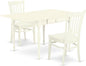 East West Furniture MZGR3-LWH-W 3 Piece Kitchen Table & Chairs Set Contains a Rectangle Dining Table with Dropleaf and 2 Dining Room Chairs, 36x54 Inch, Linen White
