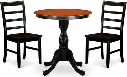 East West Furniture ESVA3-BCH-C 3 Piece Kitchen Table Set for Small Spaces Contains a Round Dining Room Table with Pedestal and 2 Linen Fabric Upholstered Chairs, 30x30 Inch, Black & Cherry