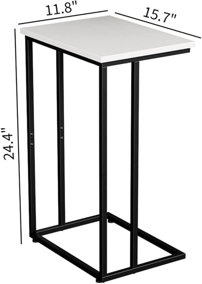 Innerjoin Wide C Side Table,C Couch Laptop Table with Metal Frames, Small Snack End for Sofa and Bed, Retro Table, Living Room Bedroom, Industrial Style, White