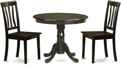 East West Furniture ANTI3-CAP-W 3 Piece Dining Set Contains a Round Kitchen Table with Pedestal and 2 Dining Chairs, 36x36 Inch, Cappuccino