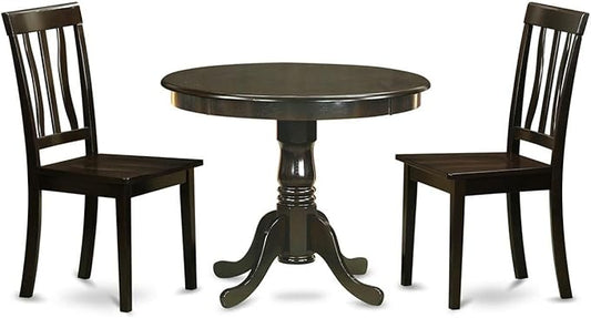 East West Furniture ANTI3-CAP-W 3 Piece Dining Set Contains a Round Kitchen Table with Pedestal and 2 Dining Chairs, 36x36 Inch, Cappuccino