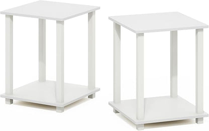 Furinno Simplistic End Table, Set of Two, White/White