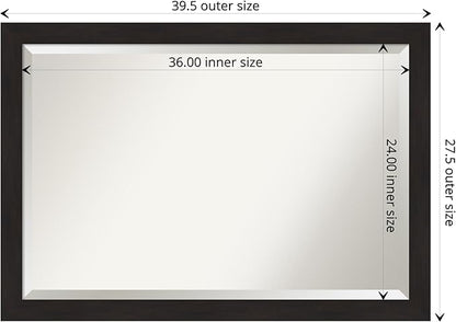 Amanti Art Brown Wall Mirror 28x40 Furniture Espresso Narrow Rectangle Bathroom Mirror for Wall Decor Living Room, Large Casual Frame, Hangs Horizonally and Vertically, Bathroom Decor, Beveled Edge