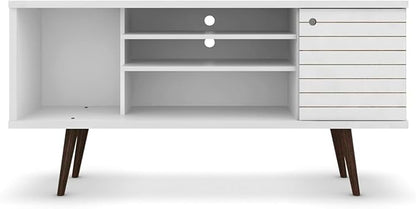Manhattan Comfort Liberty Mid Century Modern TV Stand for Televisions up to 50 Inches, Bedroom and Living Room Entertainment Center with Storage, Shelves, and Cabinet, 53" Wide, White
