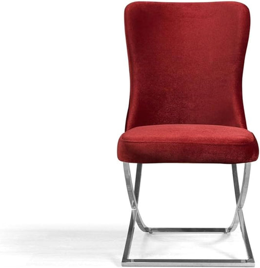 Ottomanson Royal Dining Chairs Set of 2 – Upholstered Tufted Microfiber, Assembled, Silver Metal Legs, Beech Wood Frame, 350 lb Capacity, Burgundy