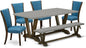 East West Furniture V797VE721-6 6 Piece Dinette Set Contains a Rectangle Dining Table with V-Legs and 4 Blue Color Linen Fabric Parson Chairs with a Bench, 40x72 Inch, Multi-Color