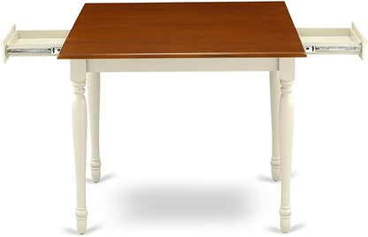 East West Furniture MZKE5-WHI-W 5 Piece Dining Set Includes a Rectangle Dining Room Table with Dropleaf and 4 Wood Seat Chairs, 36x54 Inch, Buttermilk & Cherry