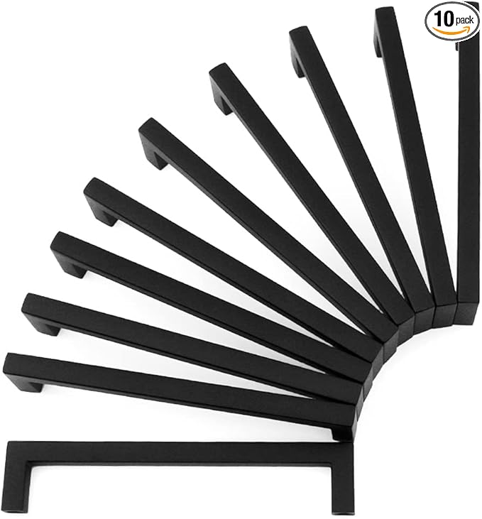 KOOFIZO Solid Square Bar Cabinet Handle - Black Furniture Pull, 5 Inch/128mm Screwhole Distance, 10-Pack for Kitchen Cupboard Door, Bedroom Dresser Drawer, Bathroom Wardrobe Hardware