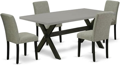 East West Furniture X697AB106-5 5 Piece Kitchen Table & Chairs Set Includes a Rectangle Dining Table with X-Legs and 4 Shitake Linen Fabric Parson Dining Chairs, 40x72 Inch, Multi-Color