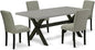 East West Furniture X697AB106-5 5 Piece Kitchen Table & Chairs Set Includes a Rectangle Dining Table with X-Legs and 4 Shitake Linen Fabric Parson Dining Chairs, 40x72 Inch, Multi-Color