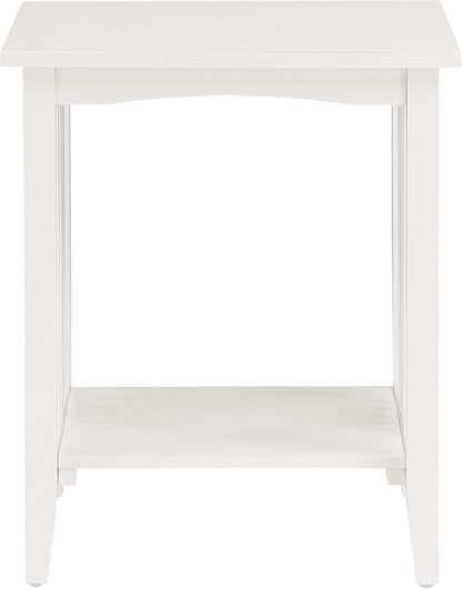 OSP Home Furnishings Sierra Side Table with Lower Storage Shelf and Mission Style Side Panels, White