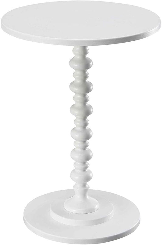 Convenience Concepts Palm Beach Spindle 17.75" Traditional Round End Living Room, Turned Solid Wood Side, Classic Display Pedestal Table, White